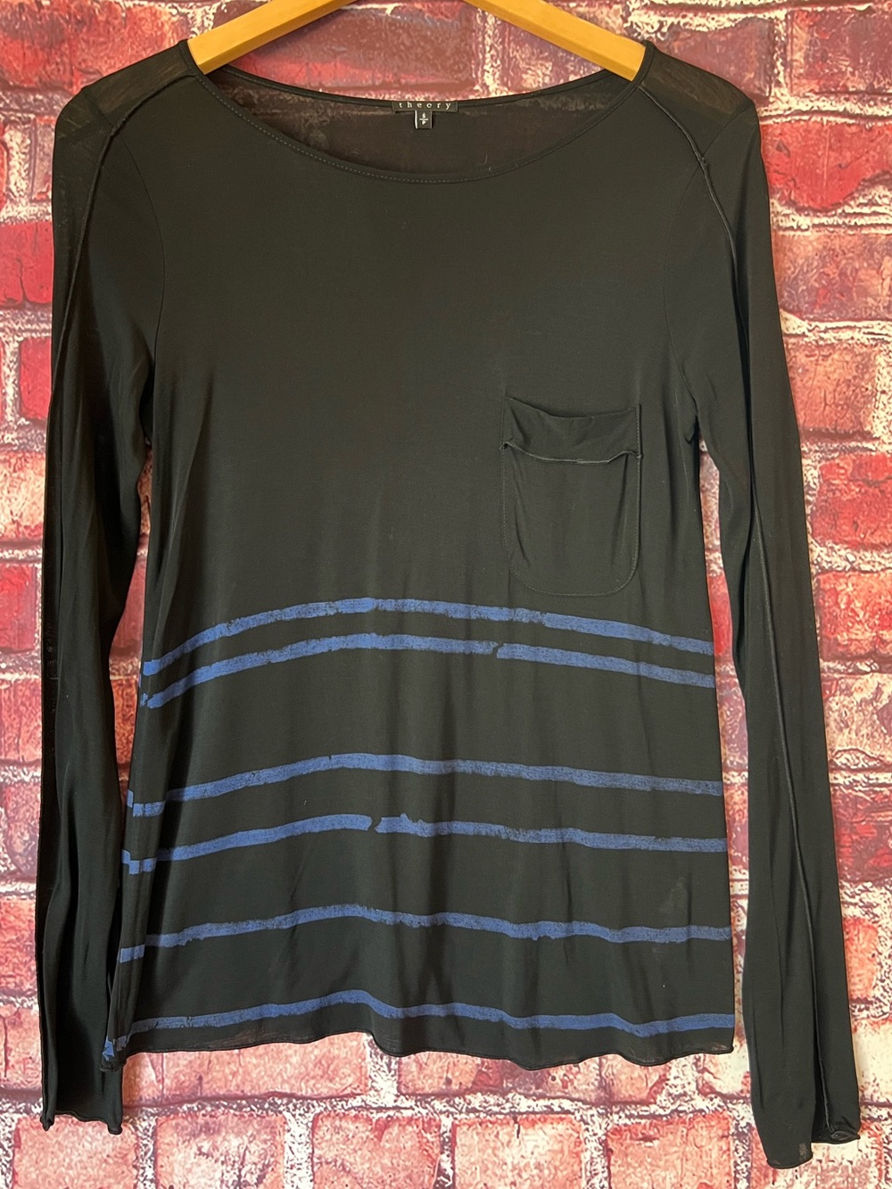 Theory Shylian Vintage Tee Black Cupro Contrast Paneled Top Size S